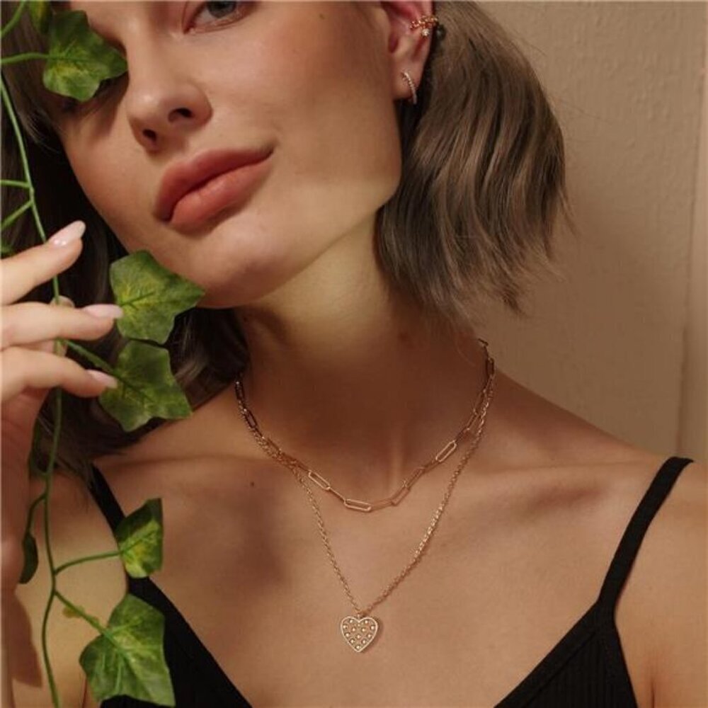 Heart Necklace Pendant Handmade 18k Gold Plated Dainty Gold Layering Long Women